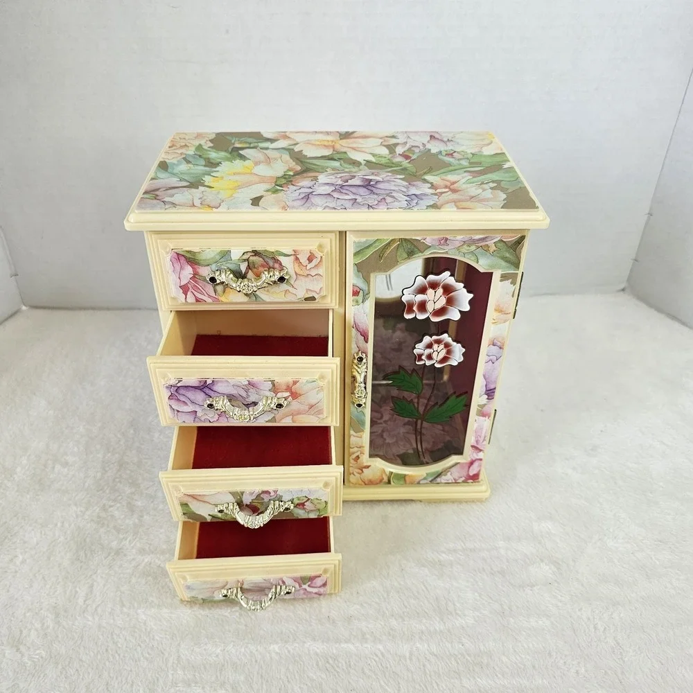 Ballerina Musical Jewelry Box Mele & Co Plastic Drawers Vintage 8x8.5x5
